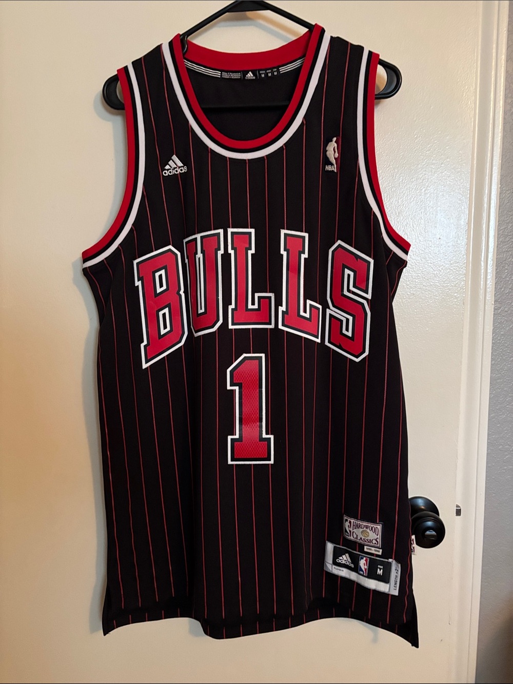 Derrick Rose Adidas Bulls Black & Red Pinstripe NBA Jersey Hardwood Classic